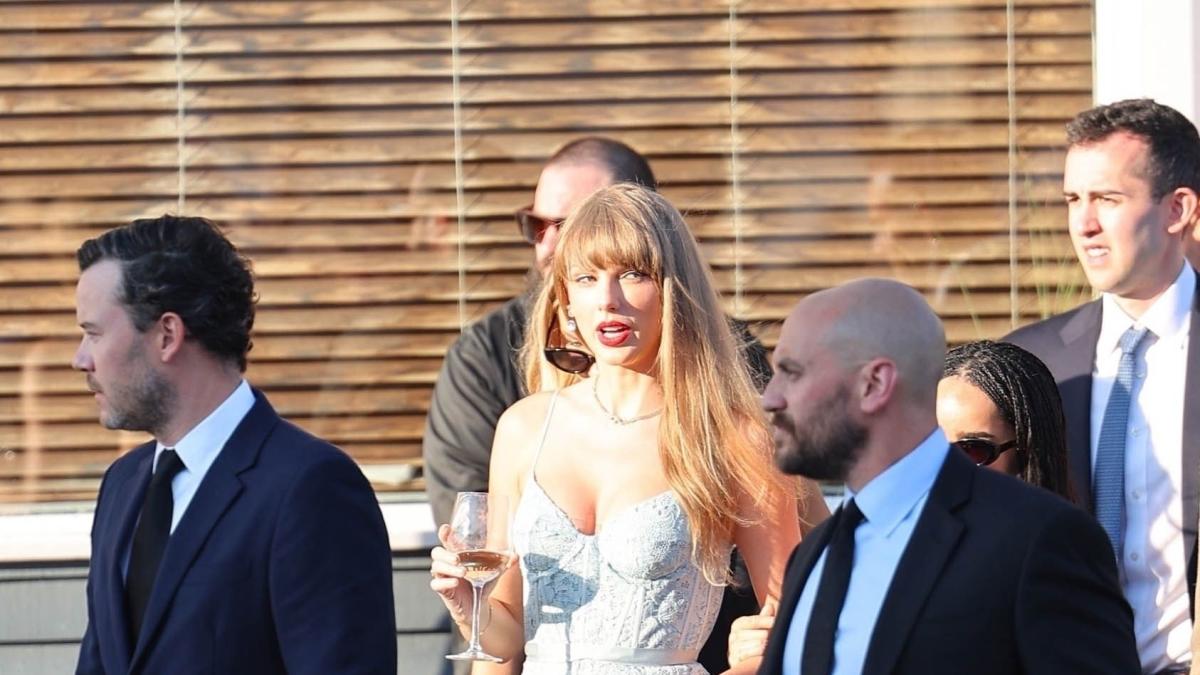 PSA: Taylor Swift’s Blue Lace Dress From Jack Antonoff and Margaret Qualley’s Wedding Is On Super Sale